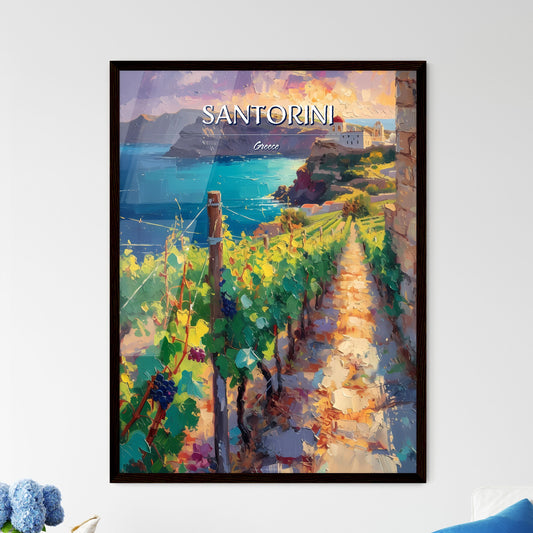 Santorini, Greece - Art print of a painting of a vineyard by the water Default Title