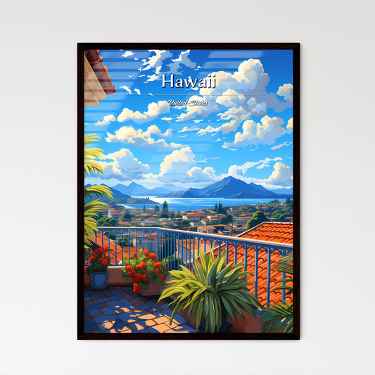 On the roofs of Hawaii, United States - Art print of a balcony with a view of a town and mountains Default Title