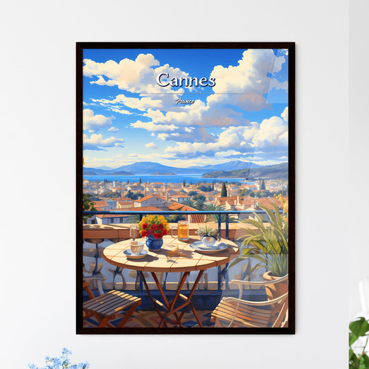 On the roofs of Cannes, France - Art print of a table and chairs on a balcony overlooking a city Default Title