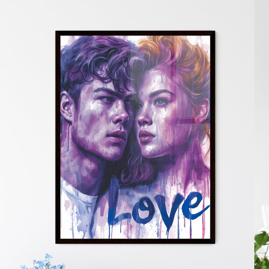 Cute pastel Love illustration - Art print of a man and woman with purple and blue paint Default Title