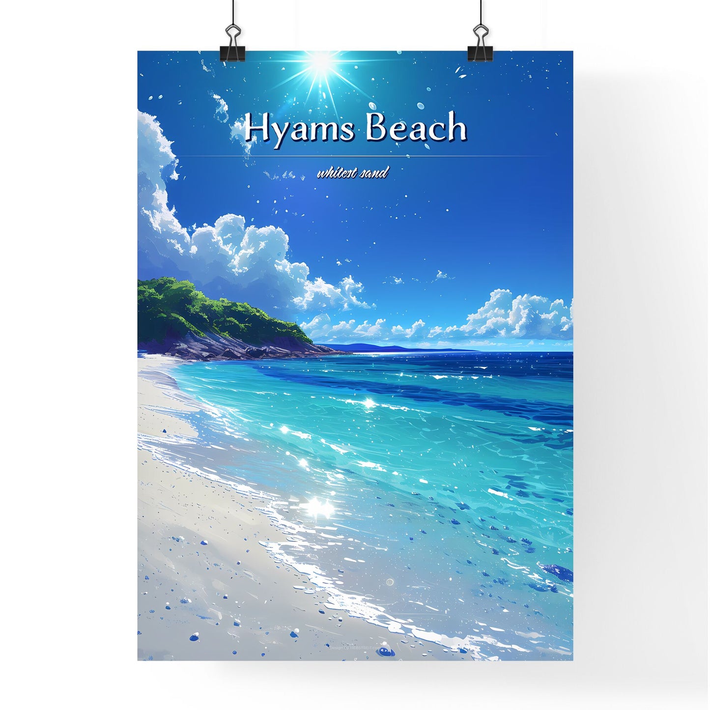 Hyams Beach - Art print of a beach with blue water and trees Default Title
