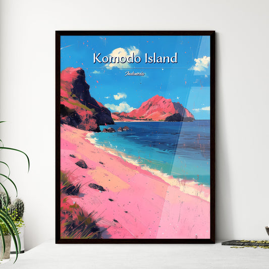 Komodo Island, Indonesia - Art print of a beach with pink sand and blue water Default Title