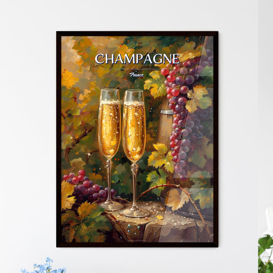 Champagne, France - Art print of a pair of champagne glasses next to grapes Default Title