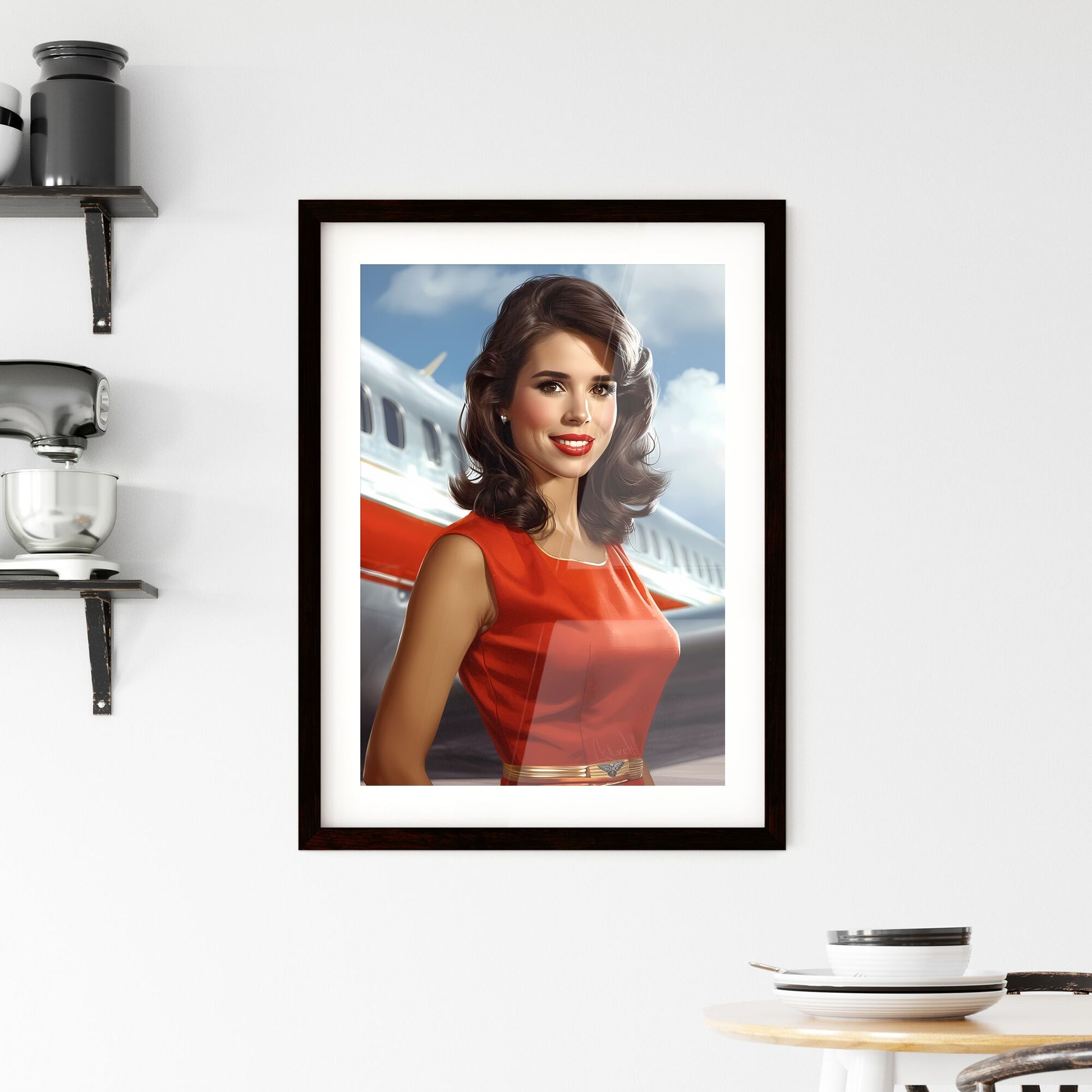 Stewardess - Art print of a woman in a red dress Default Title