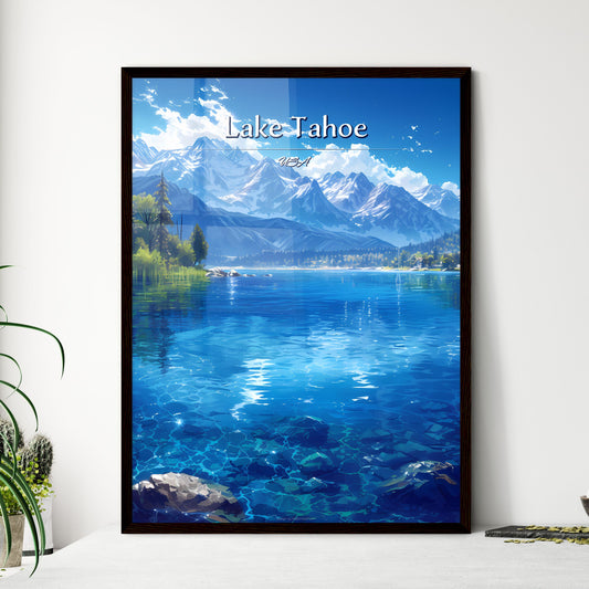 Lake Tahoe, USA - Art print of a lake surrounded by mountains Default Title