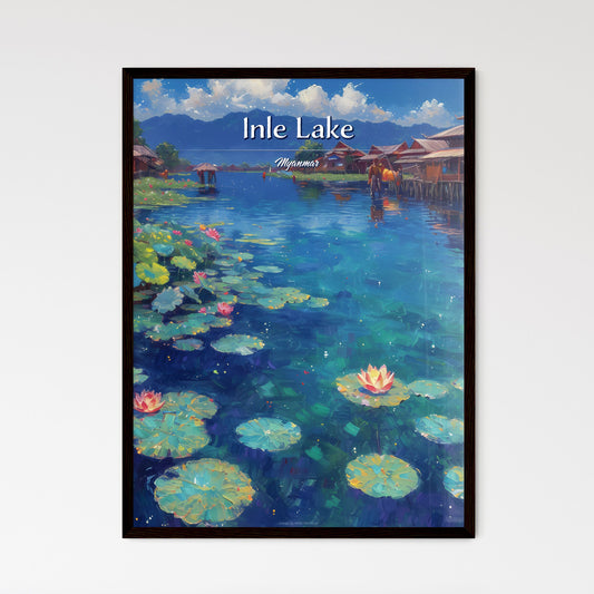 Inle Lake, Myanmar - Art print of a water with lily pads and buildings on it Default Title