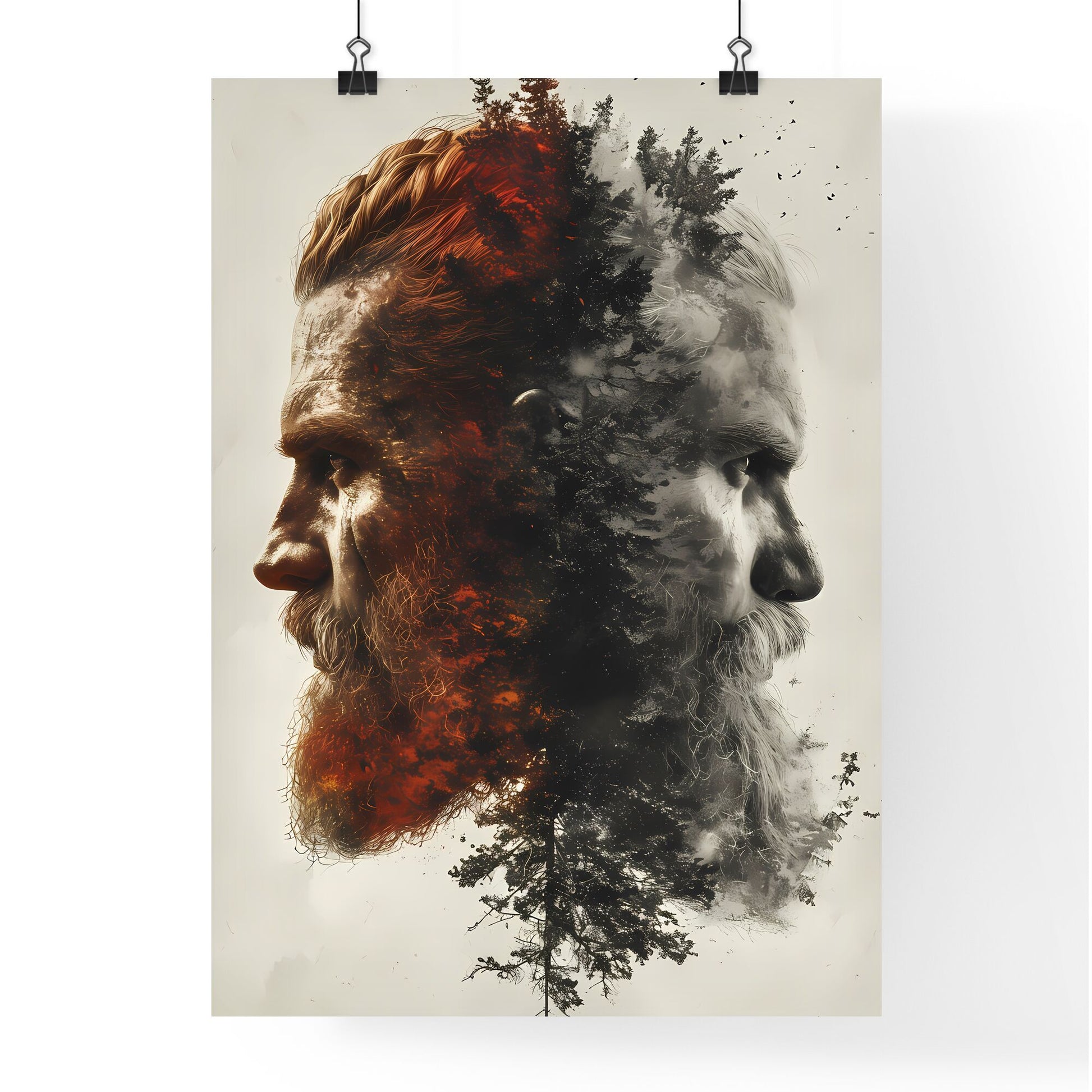 Half man half creature - Art print of a man with a beard and a tree Default Title