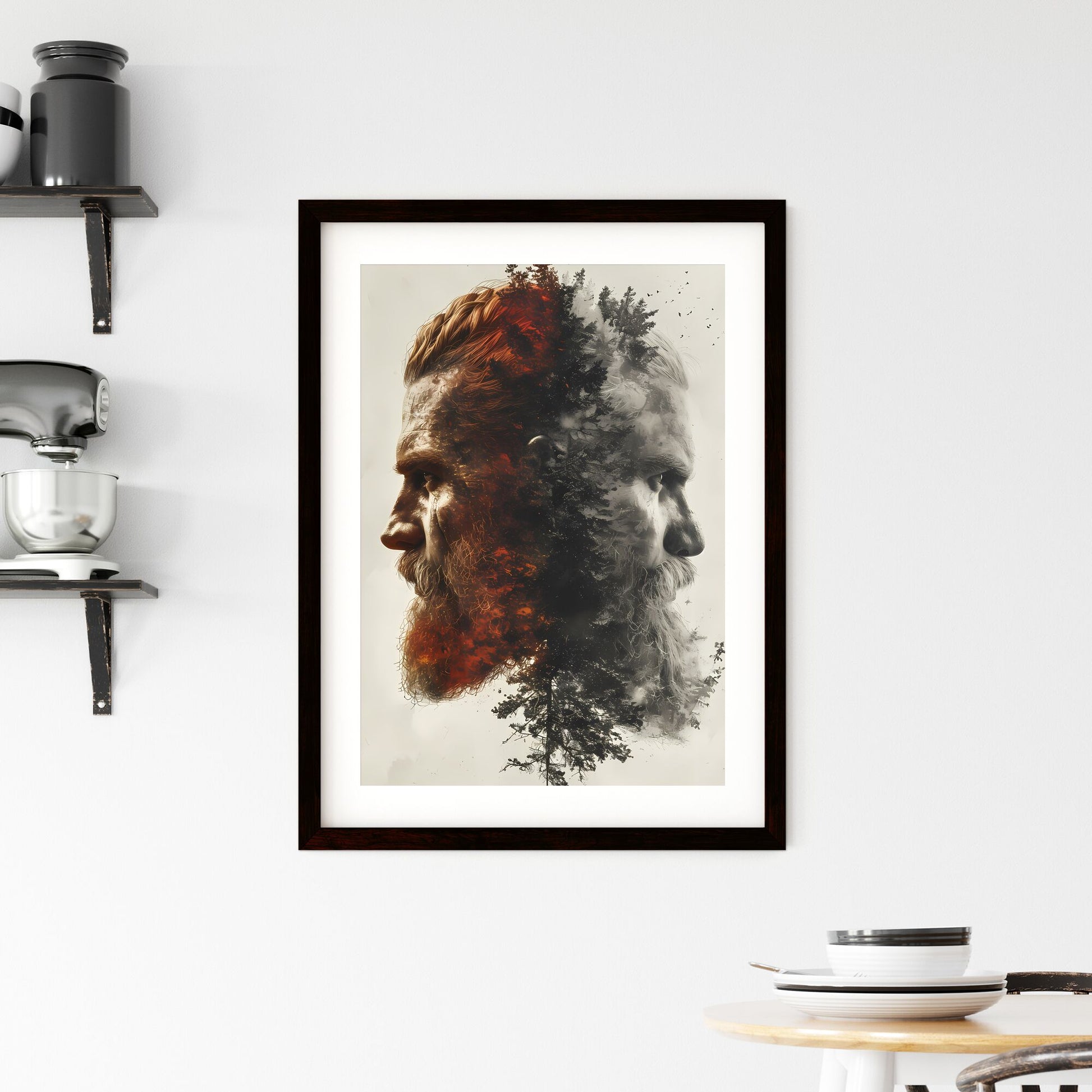 Half man half creature - Art print of a man with a beard and a tree Default Title