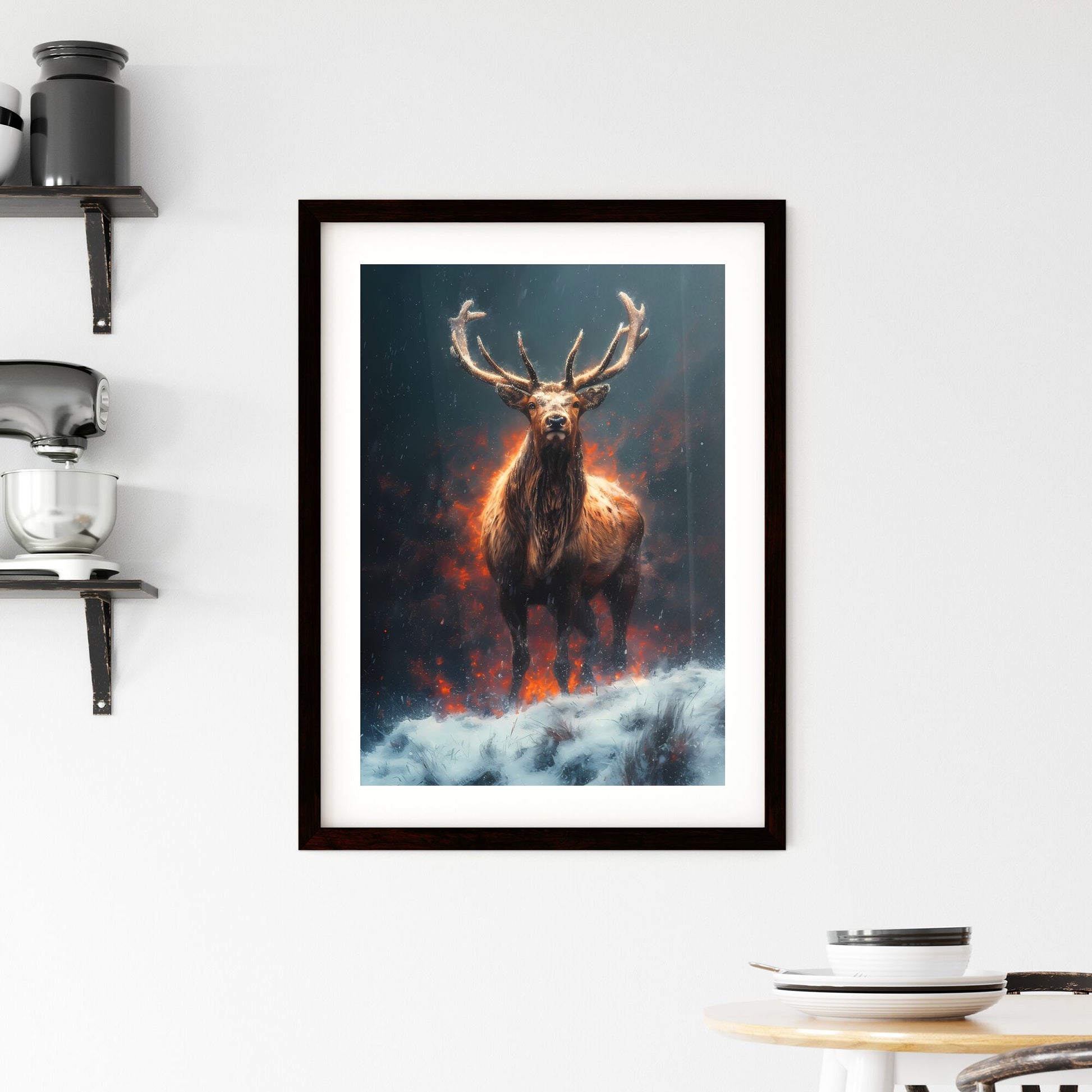 Winter wildlife wallpaper - Art print of a deer with antlers standing in the snow Default Title