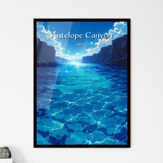 Antelope Canyon, USA - Art print of a blue water with rocks and clouds Default Title