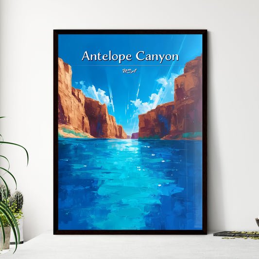 Antelope Canyon, USA - Art print of a painting of a canyon with blue water Default Title