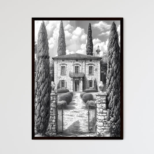 A French Chateau winery - Art print of a drawing of a house with trees and a gate Default Title
