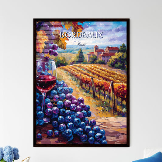 Bordeaux, France - Art print of a painting of a wine glass and grapes in a vineyard Default Title