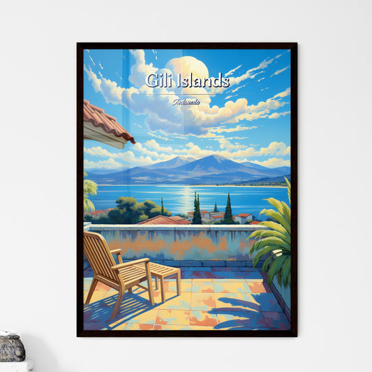 On the roofs of Gili Islands, Indonesia - Art print of a deck with chairs and a view of a lake and mountains Default Title
