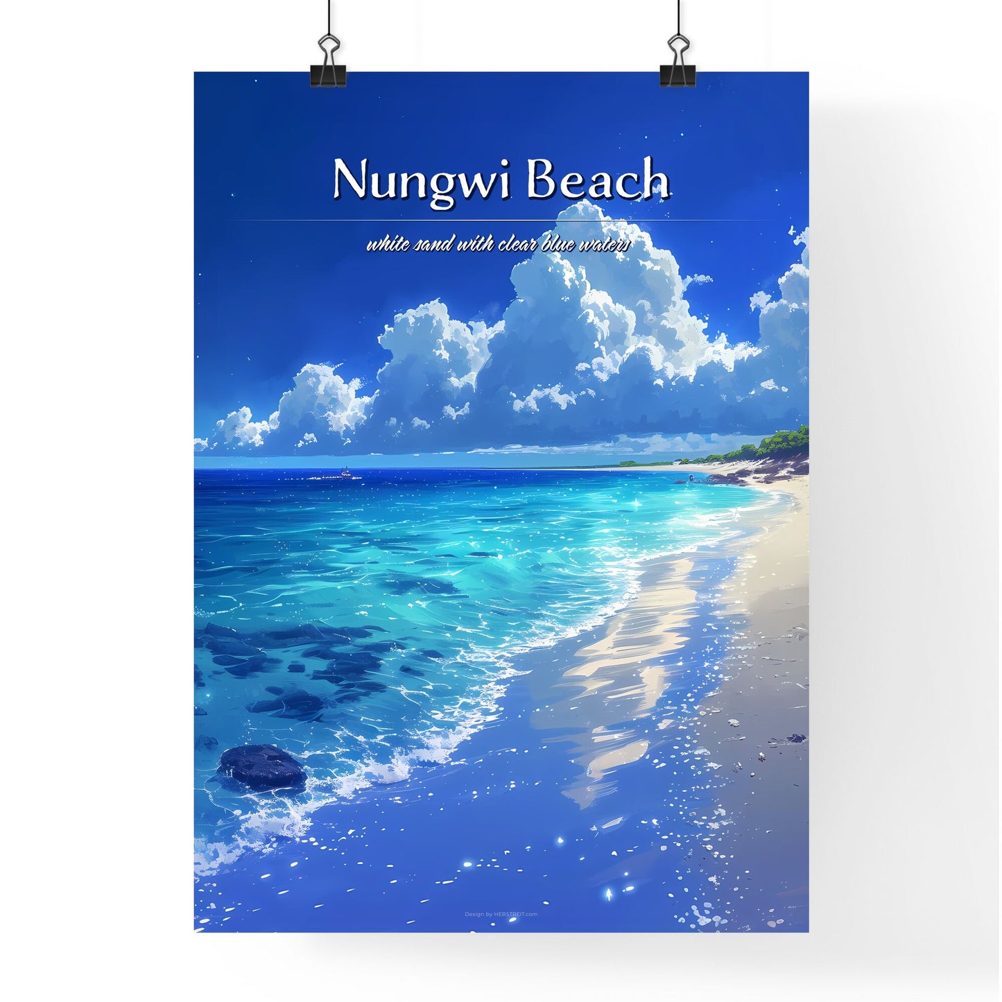 Nungwi Beach - Art print of a beach with blue water and clouds Default Title