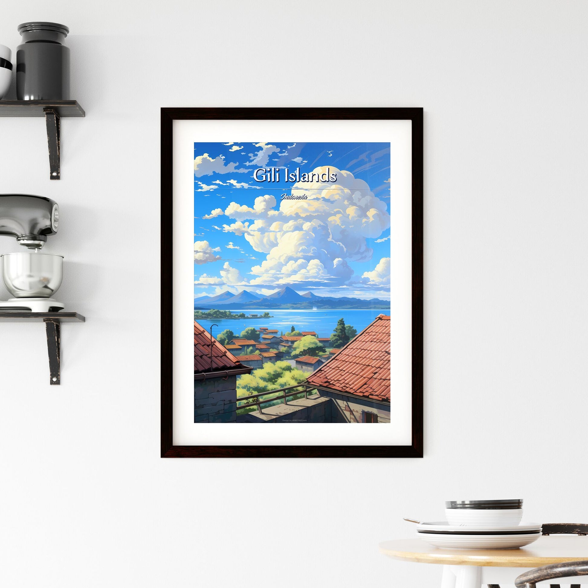 On the roofs of Gili Islands, Indonesia - Art print of a rooftops of a town overlooking a body of water Default Title
