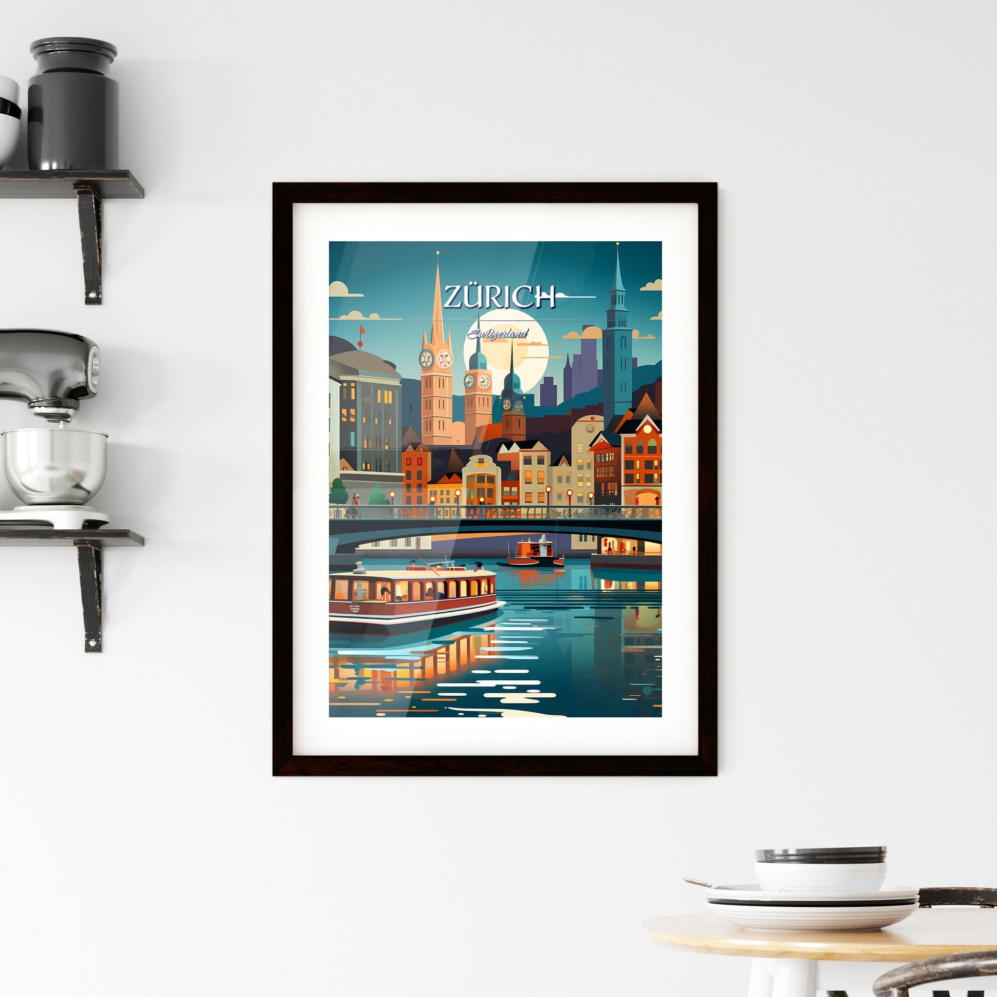 Zürich, Switzerland, - Art print of a city with boats on water Default Title