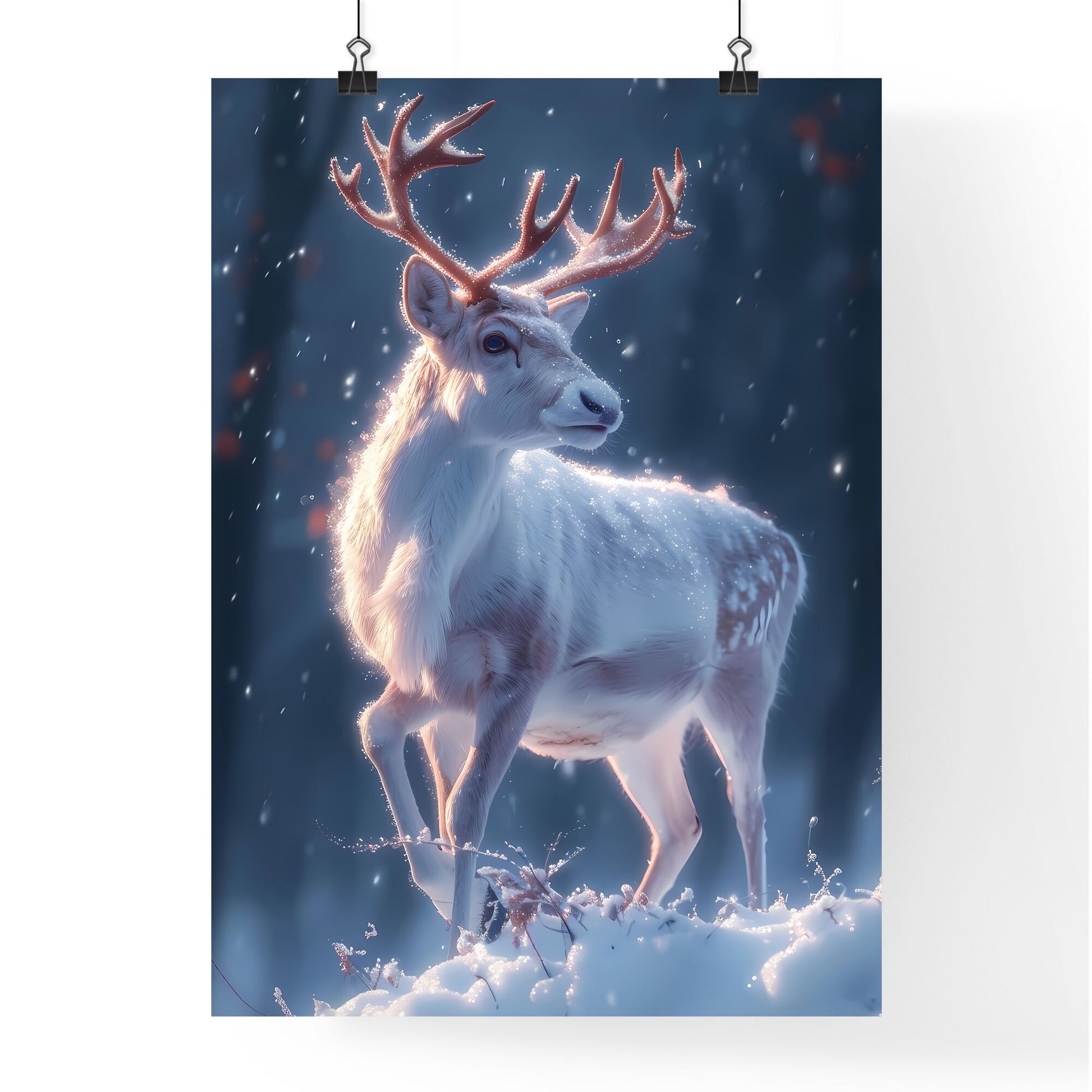 Winter wildlife wallpaper - Art print of a deer with antlers standing in snow Default Title