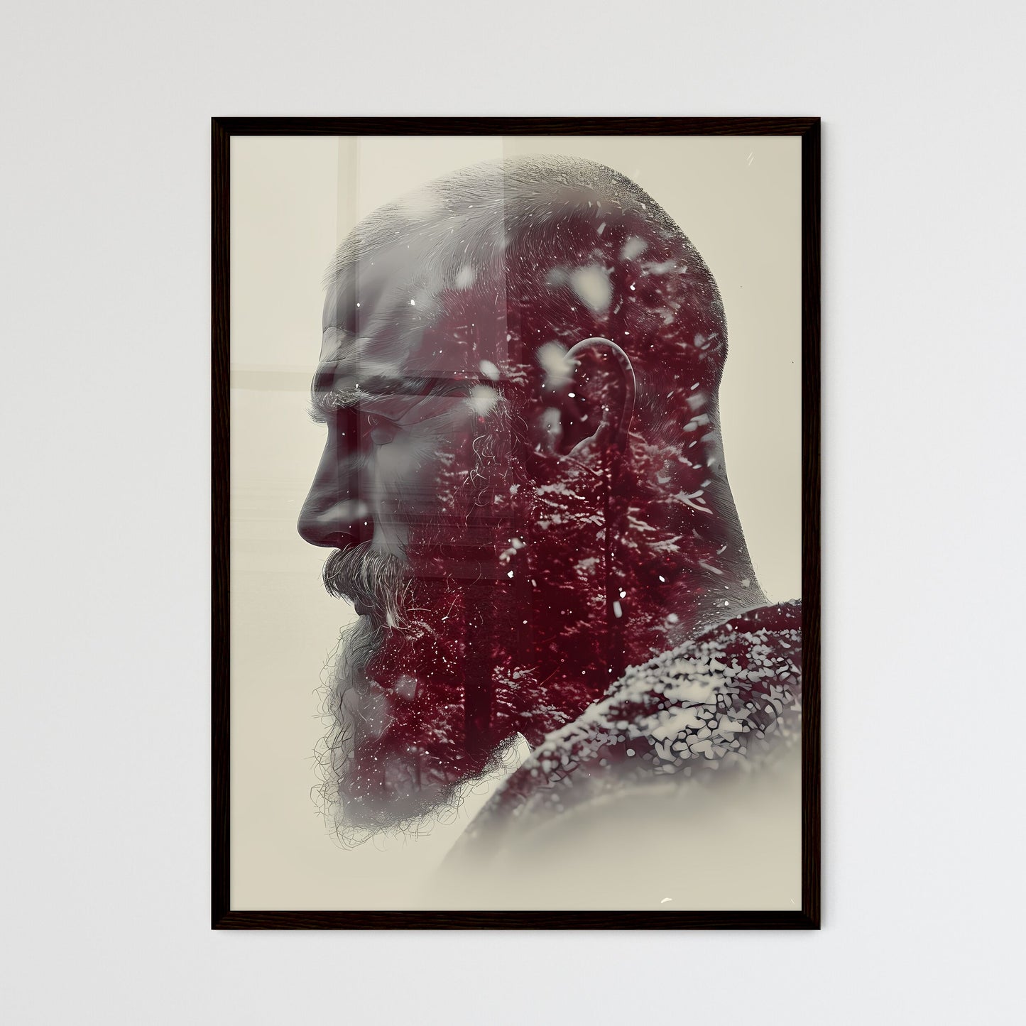 Half man half creature - Art print of a man with a beard and a snowy landscape Default Title