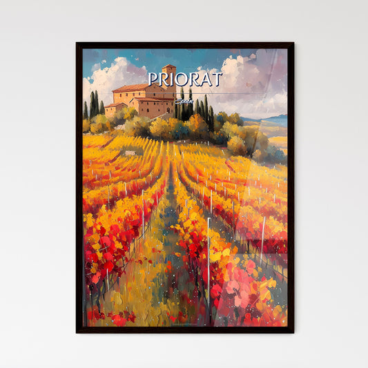 Priorat, Spain - Art print of a painting of a house on a hill with rows of colorful vines Default Title
