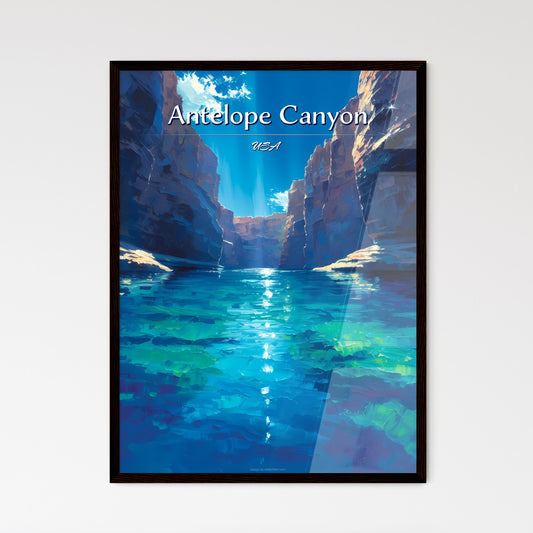 Antelope Canyon, USA - Art print of a blue water with rocks and blue sky Default Title