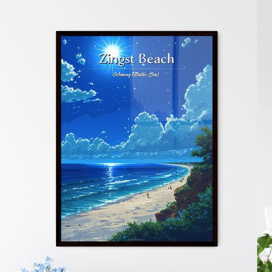 Zingst Beach, Germany (Baltic Sea) - Art print of a beach with trees and a bright sun Default Title