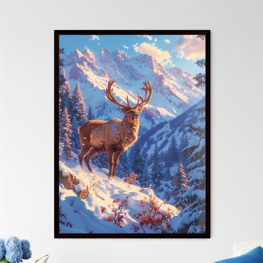 Winter wildlife wallpaper - Art print of a large deer standing on a snowy mountain Default Title