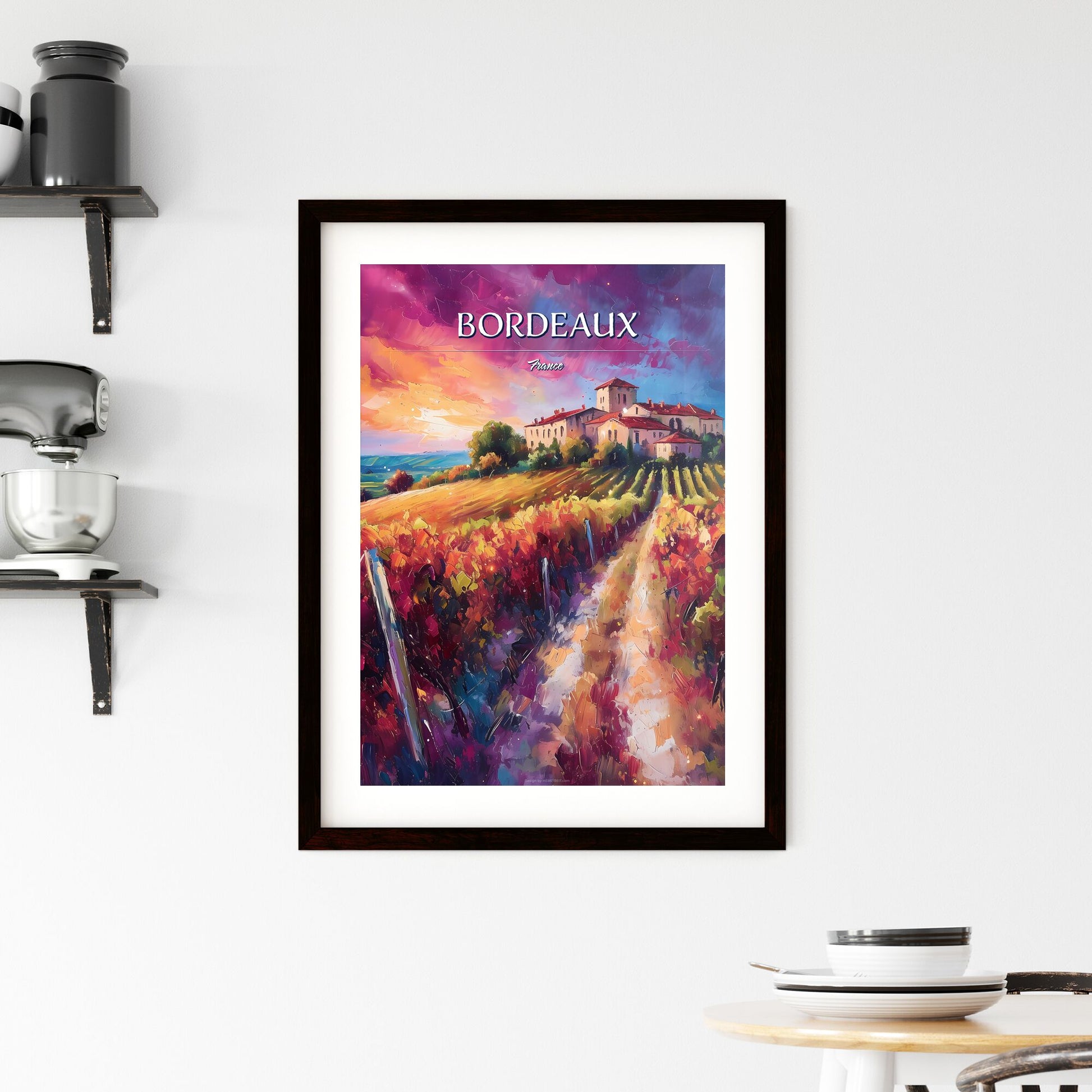 Bordeaux, France - Art print of a painting of a house in a vineyard Default Title