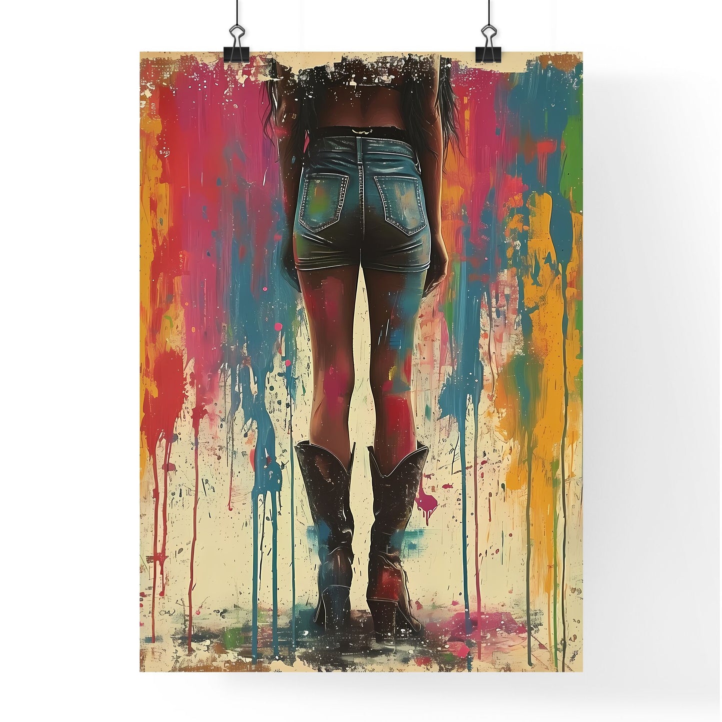 Cowgirl woman beautiful shorts, boots - Art print of a woman in shorts and boots Default Title
