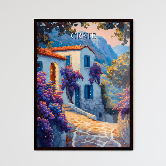 Crete, Greece - Art print of a painting of a house with purple flowers Default Title