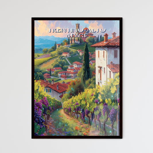 Trentino-Alto Adige, Italy - Art print of a vineyard with buildings and grapes Default Title