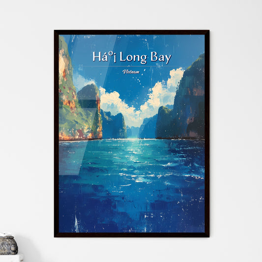 Hạ Long Bay, Vietnam - Art print of a painting of a body of water with mountains and blue sky Default Title