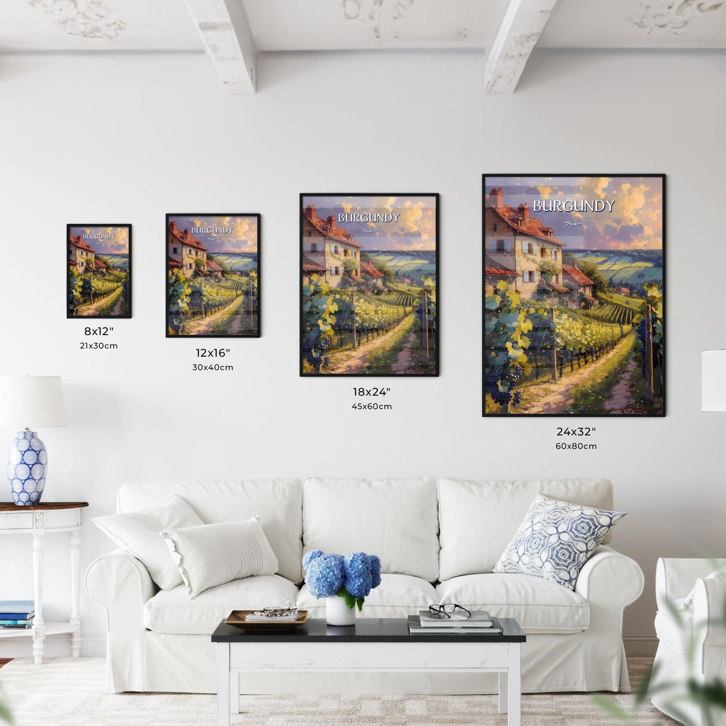 Burgundy, France - Art print of a painting of a house with a vineyard Default Title