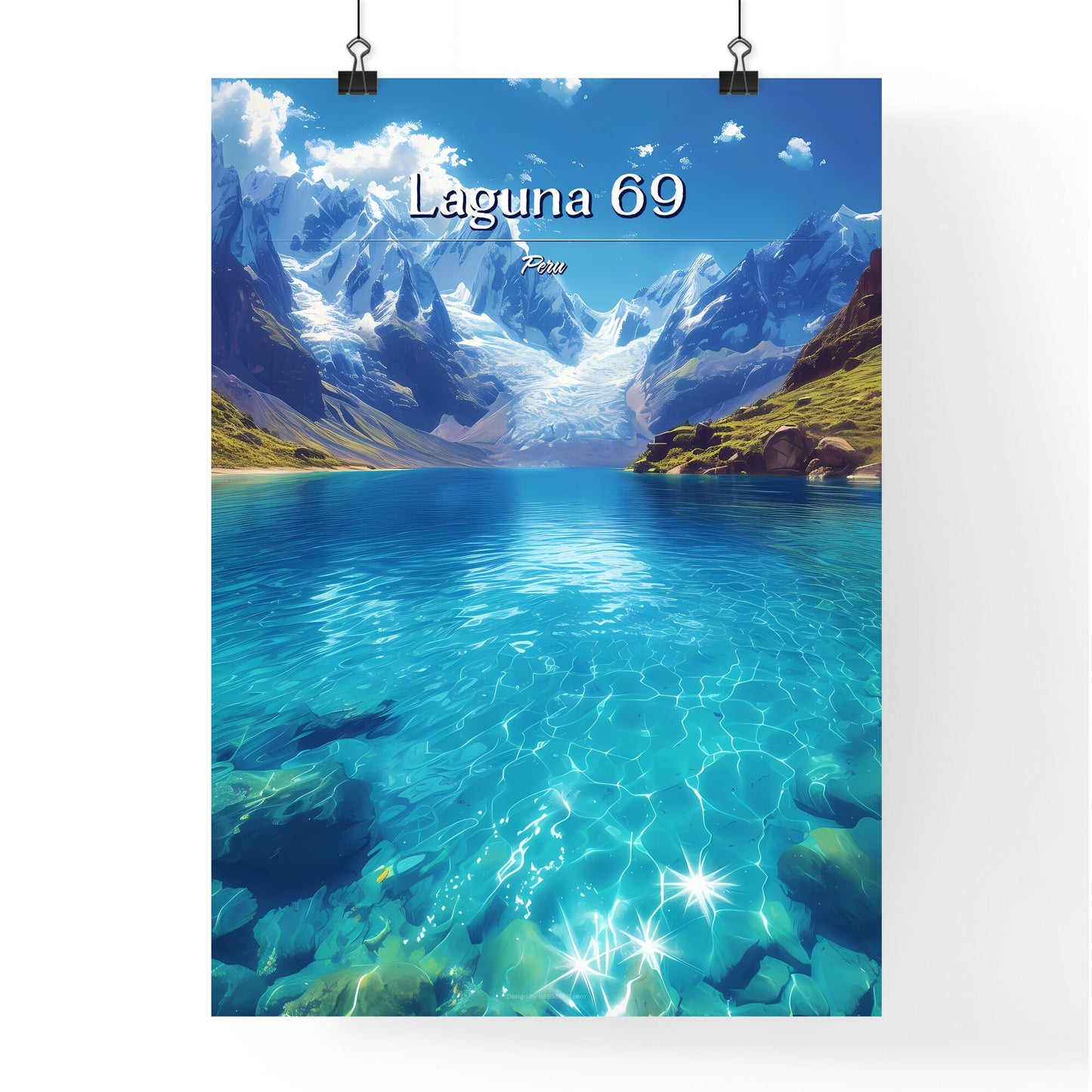 Laguna 69, Peru - Art print of a lake surrounded by mountains Default Title