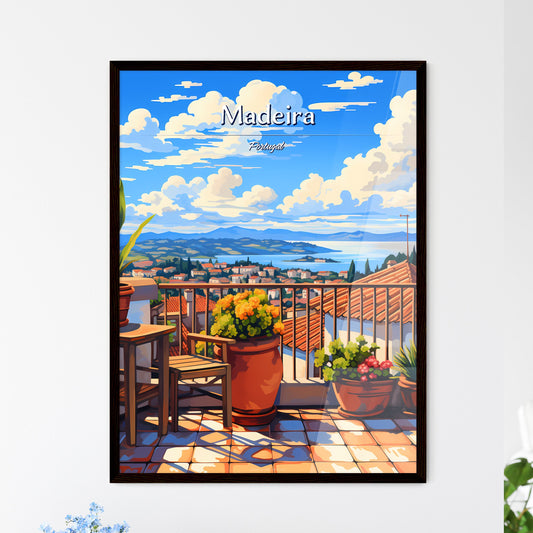On the roofs of Madeira, Portugal - Art print of a balcony with a view of a city and mountains Default Title
