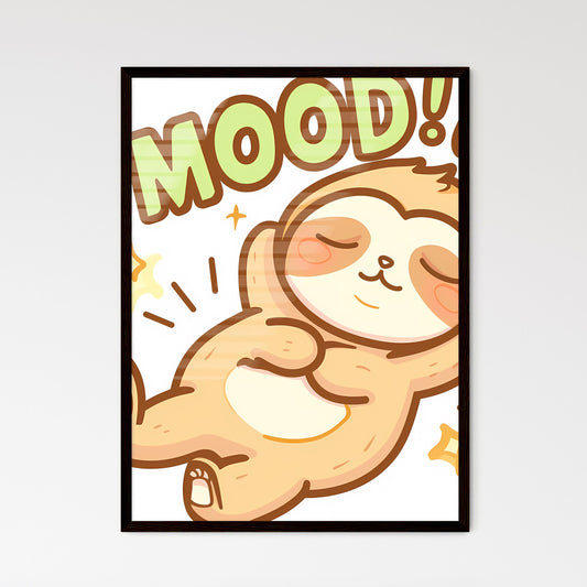 A Poster of  Kawaii Sleeping Sloth With Big Letters #Mood Vector Art - A Cartoon Of A Sloth