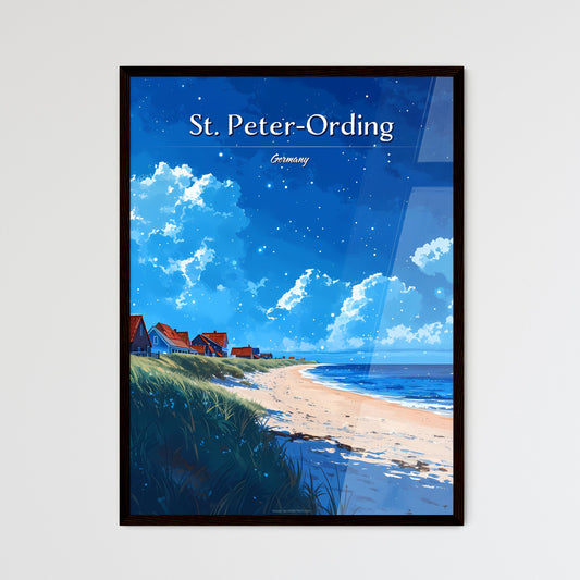 St. Peter-Ording Beach, Germany (North Sea) - Art print of a beach with houses and grass Default Title