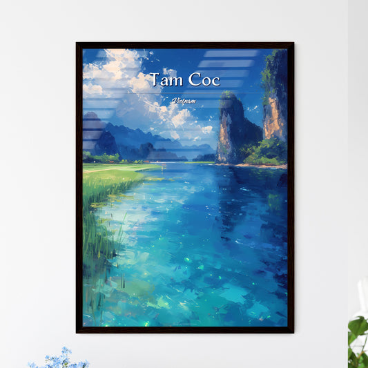 Tam Coc, Vietnam - Art print of a river with grass and mountains Default Title