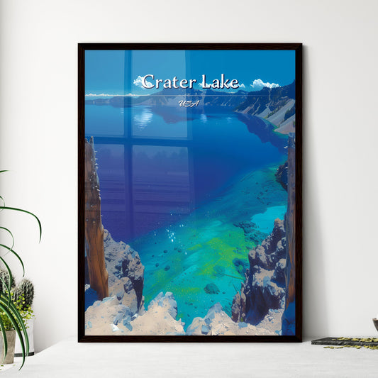 Crater Lake, USA - Art print of a blue lake with rocks and trees Default Title