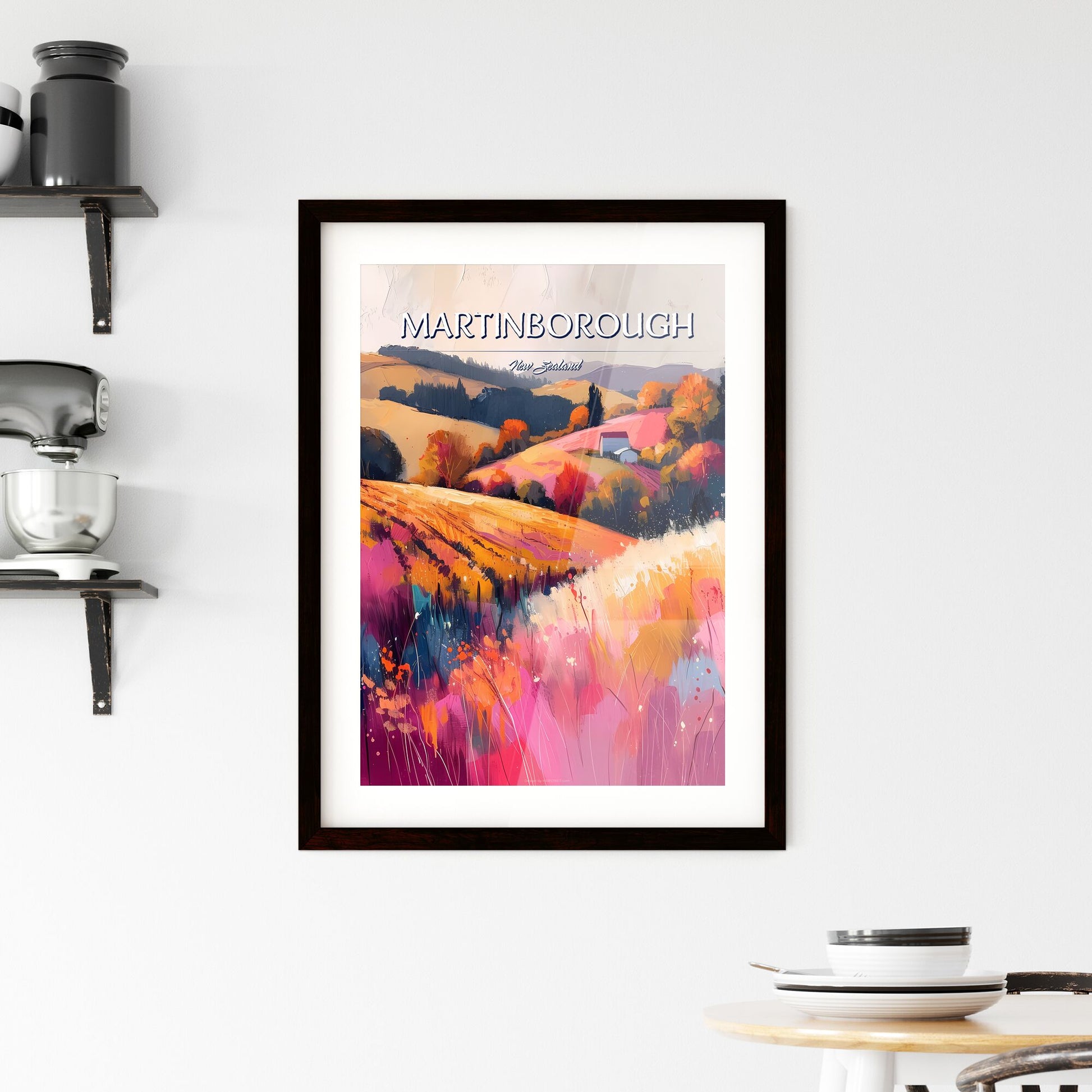 Martinborough, New Zealand - Art print of a painting of a field of flowers and trees Default Title