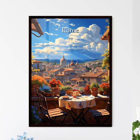 On the roofs of Rome, Italy - Art print of a table with chairs and flowers on it Default Title