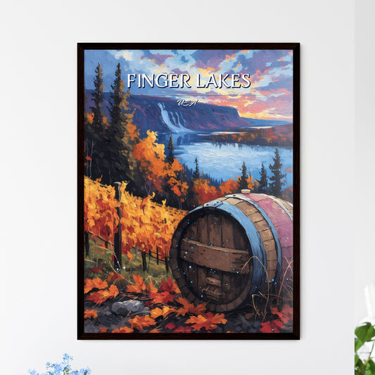 Finger Lakes, USA - Art print of a painting of a wine barrel in a vineyard Default Title