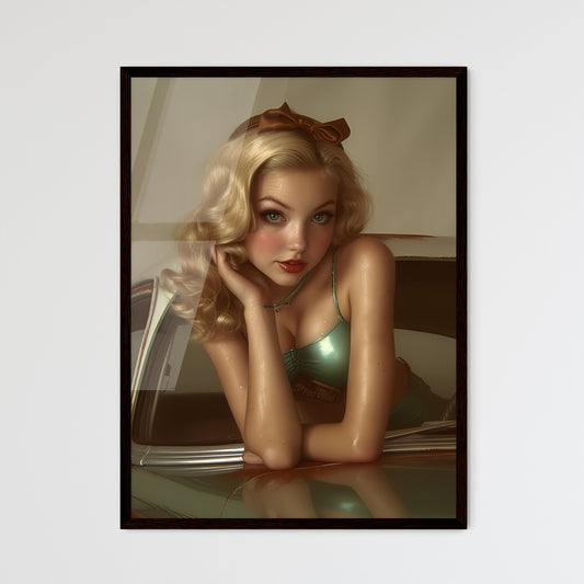 The vintage pin up girl leaning on a car - Art print of a woman posing in a car Default Title