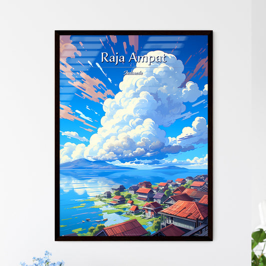 On the roofs of Raja Ampat, Indonesia - Art print of a landscape of a village with red roofs and a body of water Default Title