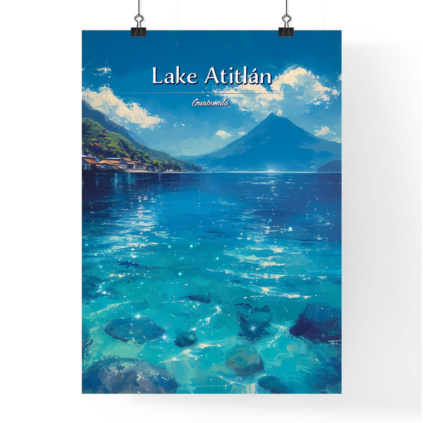 Lake Atitlán, Guatemala - Art print of a body of water with mountains and houses Default Title