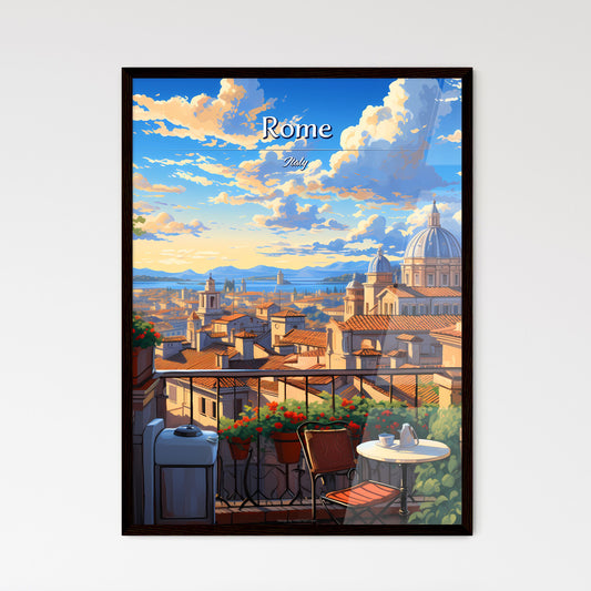 On the roofs of Rome, Italy - Art print of a balcony with a view of a city and a blue sky Default Title