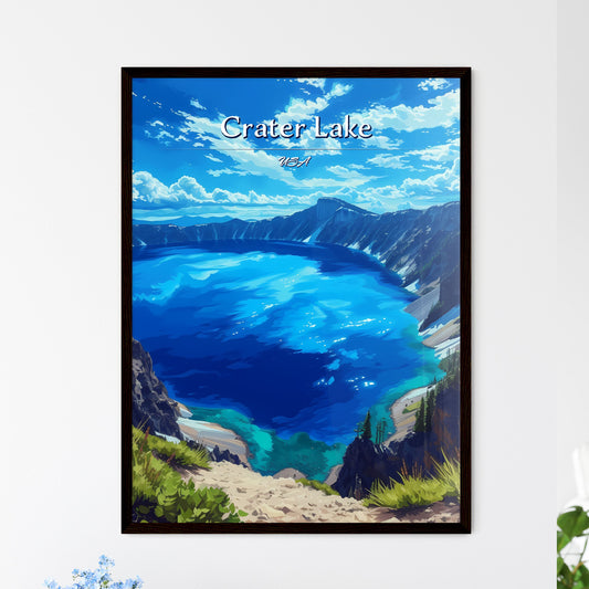 Crater Lake, USA - Art print of a blue lake surrounded by mountains Default Title