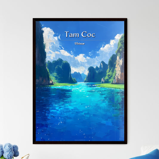Tam Coc, Vietnam - Art print of a blue water with mountains and grass Default Title