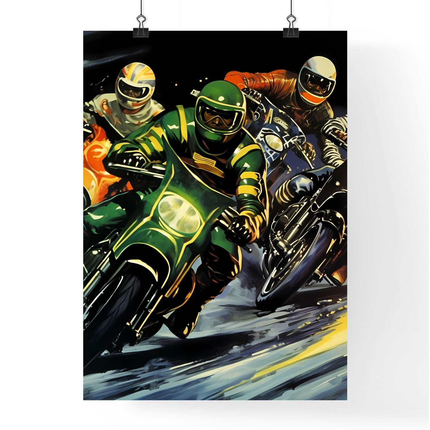 Vintage motorcycle racing poster - Art print of a group of people on motorcycles Default Title