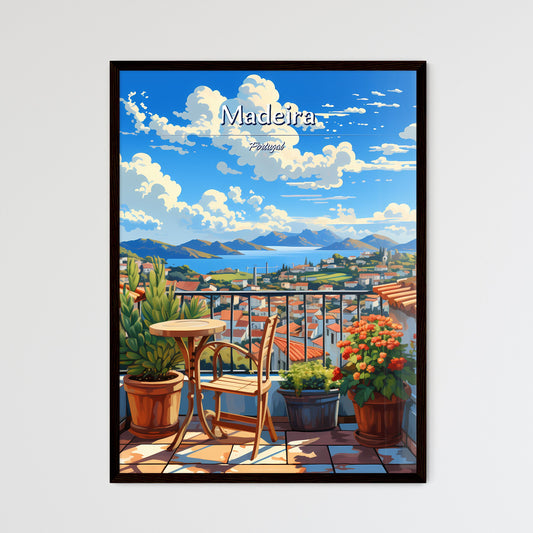 On the roofs of Madeira, Portugal - Art print of a balcony with a view of a town and mountains Default Title